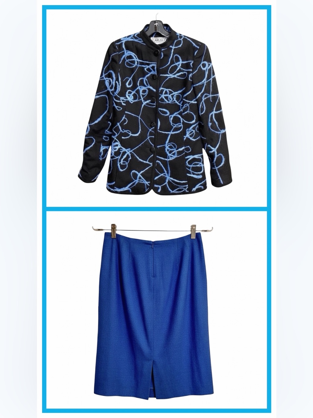 Carlisle Designer Jacket & Skirt Set | Abstract Blue Art Print - Picture 13 of 14